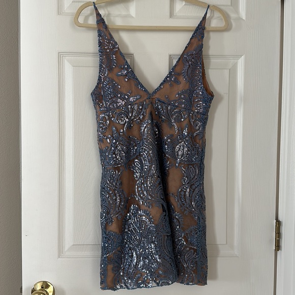 Free People Night Shimmer Mini Dress Blue Sequin Cocktail Size 2 - Picture 4 of 5